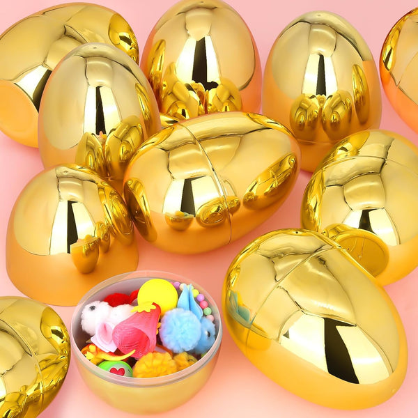 LEASEN 12 Pack Jumbo Gold Easter Eggs, 6 Inch Large Metallic Giant