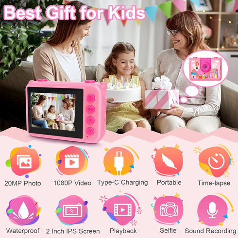 GKTZ Kids Waterproof Camera - Underwater Digital Action Camera Birthday Gifts for Girls Boys with 32GB SD Card, Pool