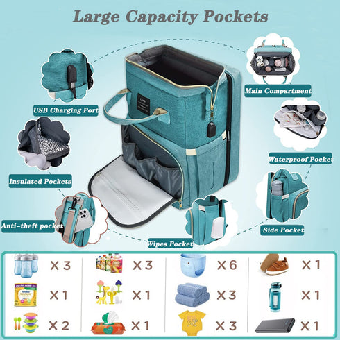 Station,900D Backpack ANWTOTU Baby Diaper Bags with Changing Oxford Waterproof Diaper Bag for Moms Dads with USB