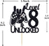 Video Game Level 8 Unlocked Birthday Cake Topper Black Glitter Boys 8th Birthday Cake Decorations Level Up Winner Party Decoration Supplies