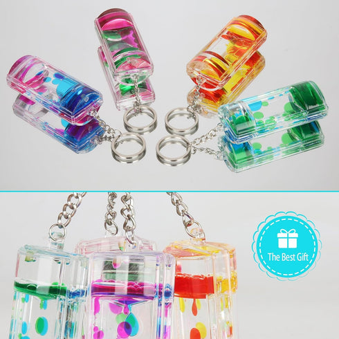 FKYTION Liquid Motion Bubbler Key Chain, Pack of 8 Colorful Hourglass Calming Relaxing Toys