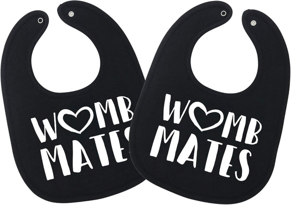 Womb Mates Twins Baby Bibs - 100% Soft Cotton, Unisex Twin Bib Set