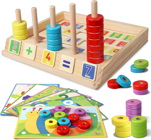 Lydaz Montessori Math Manipulatives Toys - Kids Wooden Number Blocks for Kindergarten Learning Education Toy