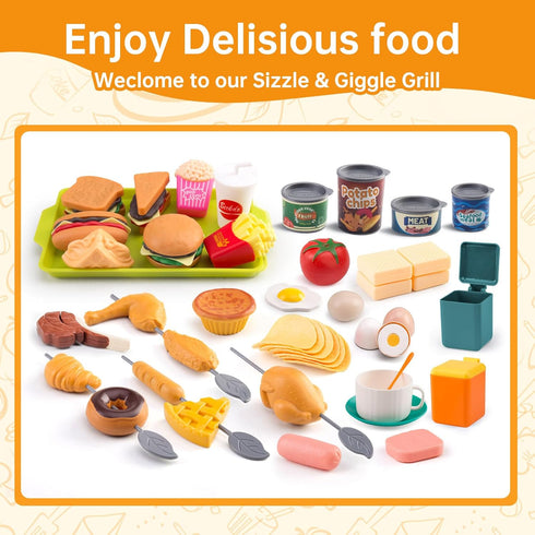 Zero Zoo 240Pcs Set Kids Mini Play Kitchen Accessories, Play Pans, Pots, Cookware with Desserts, Cuttable Veggies & BBQ