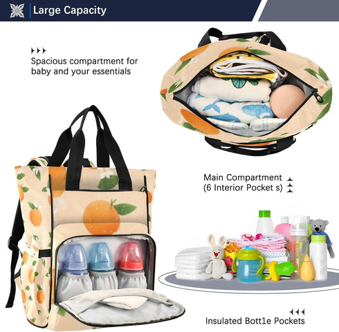 SUABO Backpack Tangerine Baby Diaper Bag Large Bag Waterproof Travel Diaper Bags for Moms and Dads