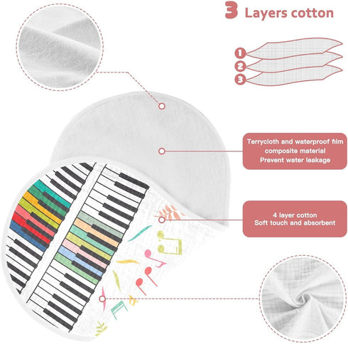 YYZZH 1 Pack 100% Colorful Piano Keyboard Music Note Muslin Burp Cloths for Baby Soft Cotton Baby Washcloths Bibs