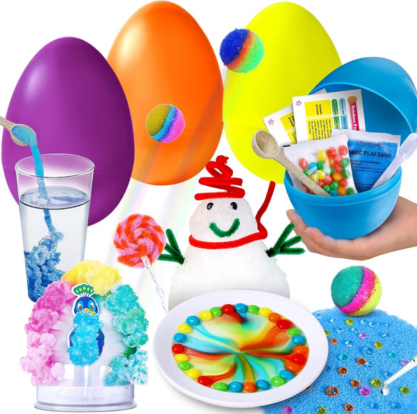 UNGLINGA 4 Jumbo Easter Basket Stuffer Surprise Eggs, 6 Science Experiments for Kids, Educational STEM Kit