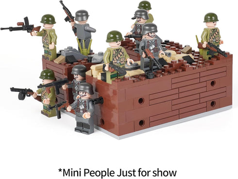 WW2 Battlefield Left Corner Military Block Set, 200PCS, Suitable for MOC Military Secondary Creation