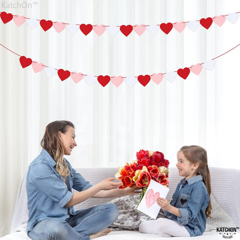 KatchOn Red Felt Heart Garland, 8.2 Feet, No DIY, Heart Decorations for Anniversary and Engagement Parties