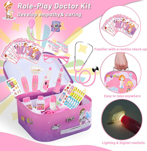 Magic4U 34 Kids Doctor Costume Kit with Real Working Stethoscope and Carry Case, Pieces Pretend-n-Play Realistic