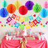 Happy Birthday Banner Decorations Set - Rainbow Paper Flags with 9 Honeycomb Balls and Circle Dots Garland