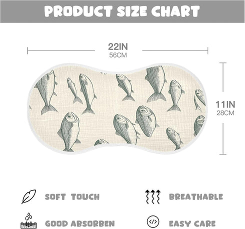 YEGAME Set 2 11 22 Inch Muslin Baby Burp Cloths of -Fish Super Absorbent Cotton Burping Rags Soft Baby Washcloths