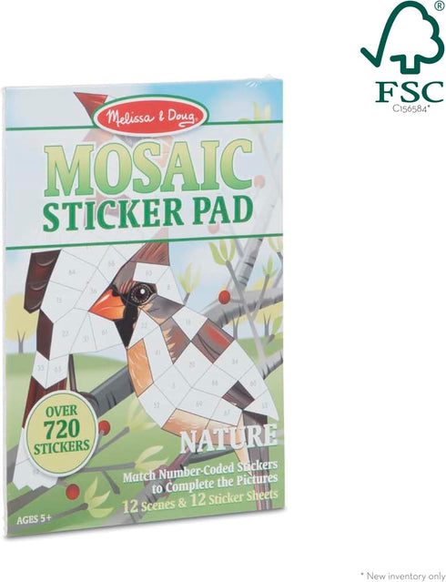 Melissa & Doug Mosaic Sticker Pad Nature, 12 Color Scenes to Complete with 850+ Stickers