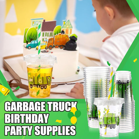 50 12 oz Domensi Pcs Garbage Truck Birthday Party Plastic Cup Garbage Car Thick Clear Cup Truck Mugs Trash Car Birthday