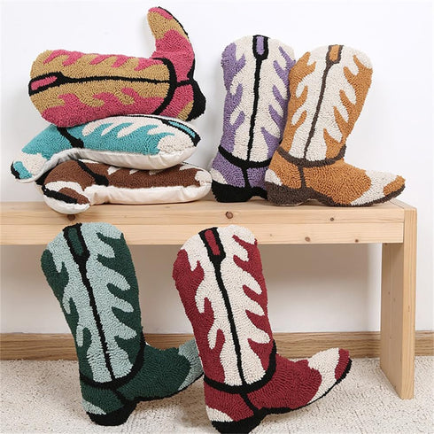 Seeliy Home Cowboy Boot Throw Pillow Single-Sided Cute Novelty Accent Cowboy Boot Pillows Decorative Cushion for Bed
