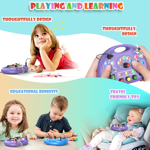 Toddler Baby Busy Board with LED Light, Montessori Sensory Board for 1+ Year Old, Travel Toys for Preschool Learning