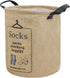 Pop-up Waterproof Cotton Linen Laundry Hampers, Foldable Round Storage Bucket, "SOCKS" Print