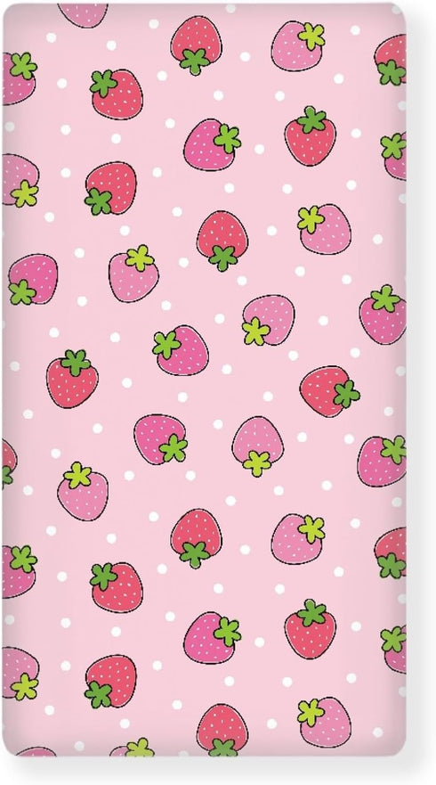 JEPFEIXIA Pink Strawberry Fitted Crib Sheet for Girls Cute Strawberries Baby Sheet for