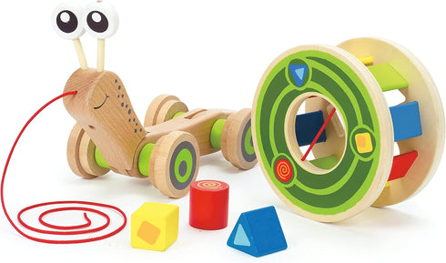 Award Winning Hape Walk-A-Long Snail Toddler Wooden Pull Toy, L: 11.9, W: 4.4, H: 7.3 inch