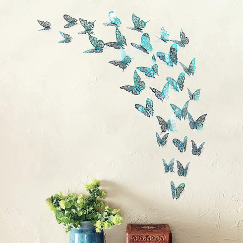 Cheerland Butterfly Wall Decor, 3D Teal Room Stickers, Removable Turquoise Butterflies Decals for Girl Bedroom