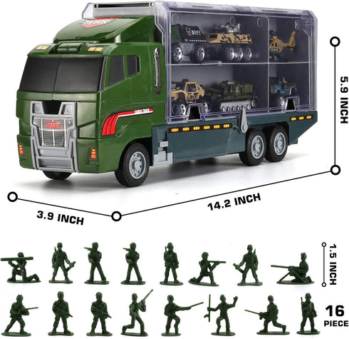 26 Set(2 1), Pcs Military Truck with Soldier Men in Mini Die-cast Battle Car in Carrier Truck, Army Toy Double Side