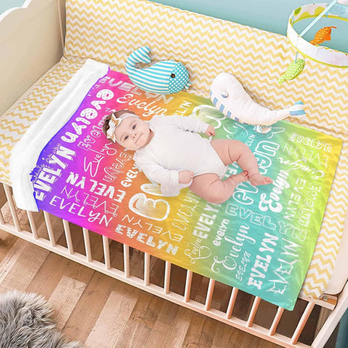 AOFUN 40x30inch, 5 Personalized Baby Blankets with Names, Custom Baby Girls Blanket Initial Swaddle Blanket