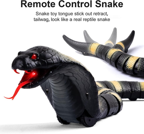 AMCHSURI RC Snake Toy: Realistic Prank Cobra, Rechargeable, Smart Sensing, Infrared Controller for Kids/Cat (Black)