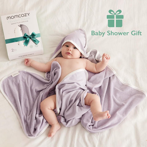 Momcozy 2 Pack 35 35 Inch, Set Hooded Baby Towel, and Cotton Bath Towel with Hooded, Large X Baby Towel for Boy