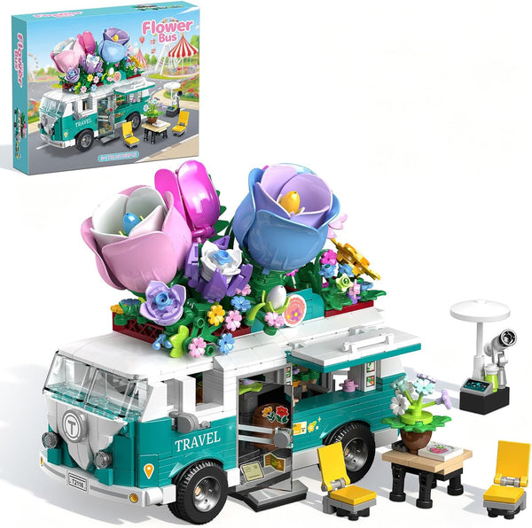 HJPLPXH Flower rv Camper Van Building Set 862 Piece Botanical Travel Bus with