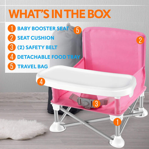 SereneLife Baby Seat Booster -Space Saver Toddler Booster Seat - Portable Pop and open Sit Folding Booster Feeding