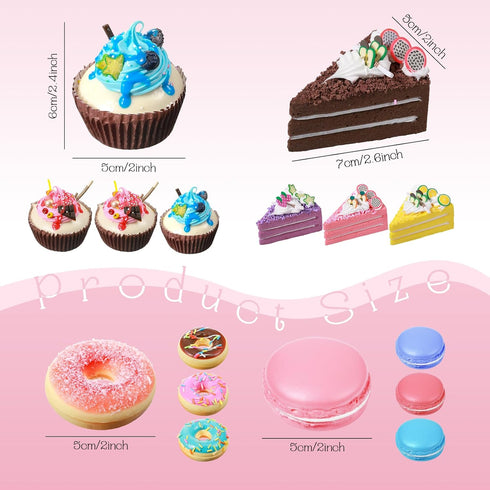 16 Chivao Pcs Fake Food Realistic Artificial Toy Donuts Cupcake Fake Slice Cake Artificial Simulation Macaron