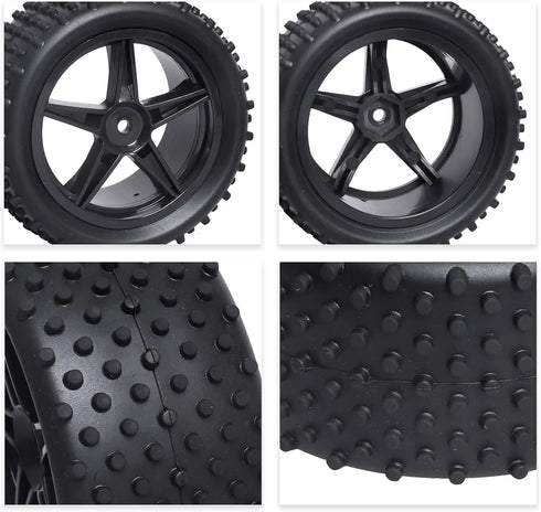 Hobbypark Front and Rear Tires & Wheels Set, 12mm Hex Hubs for Redcat HPI Exceed RC 1/10 Off Road Buggy