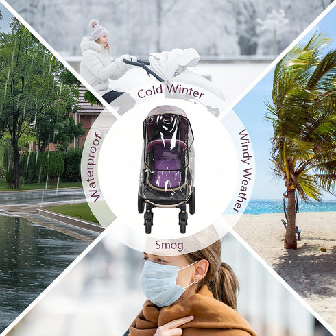 Summer Stroller Rain Cover, PVC Universal Clear Baby Travel Weather Shield for Waterproof Windproof Dustproof Pram