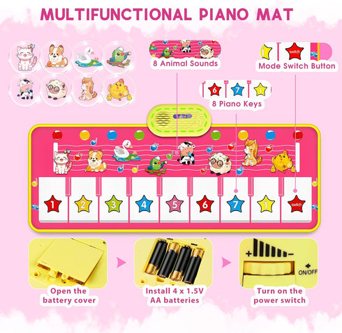 1 2 3 Floor Piano Mat for Toddlers, M SANMERSEN Kids Sensory Educational Dancing Keyboard Musical Mat, Animal Touch