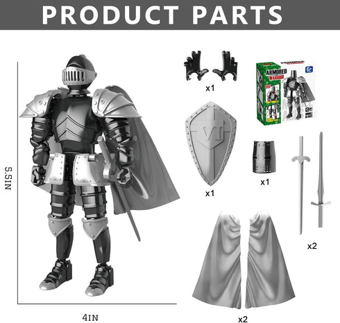 Knight Action Figures, Medieval Action Figures,Knight Armor Action Figure,Multi-Jointed Movable Robot Mannequin (Black)
