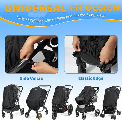 95% 50+), Orzbow Stroller Sun Shade, Breathable Sun Shade Cover for Stroller with Mosquito Net & Zip, Universal Baby