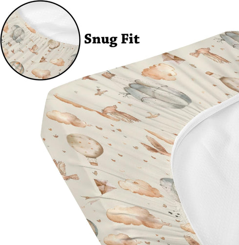 KuphiL10C 2 Pack Mattress-28x52 Vintage Hot Air Balloon Helicopter Plane Clouds Pattern Baby Sheets for Crib, Unisex