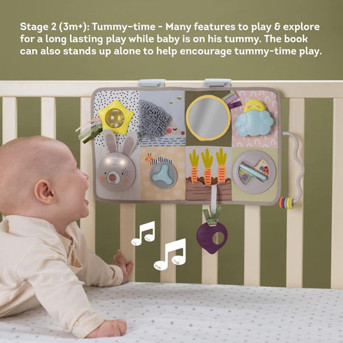 13 3D Taf Toys Newborns & Toddlers Busy Board with Music & Lights Montessori Activities Baby Safe Mirror, Activities