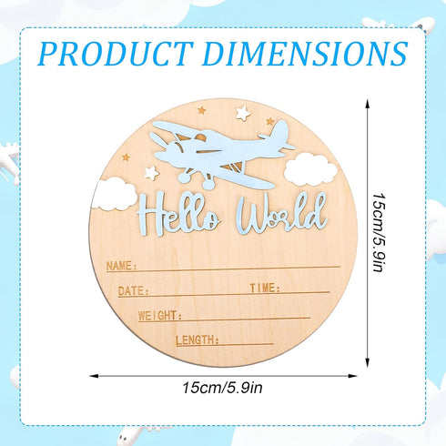 Penitue 5.9in Hello World Newborn Sign with Pen, Round Newborn Welcome Birth Name Sign Airplane and Cloud Decoration