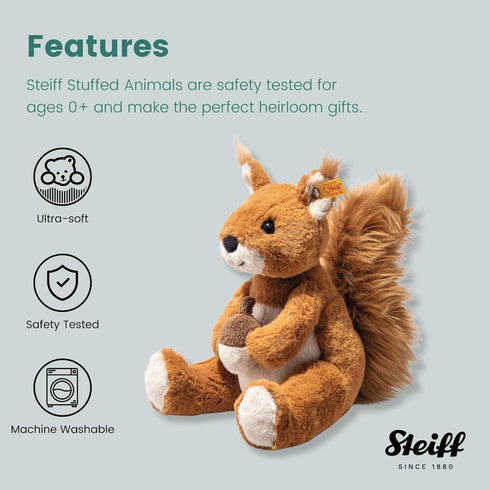 Steiff Phil Plush Squirrel, Premium Stuffed Animal for Kids, Brown, 8"