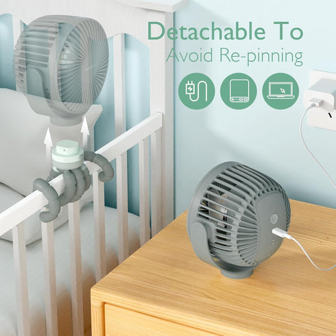 Momcozy 8000mAh 27H 4 360Rotate 2 Portable Stroller Fan, Ultra-long Battery Life Detachable Speed LED Night Light