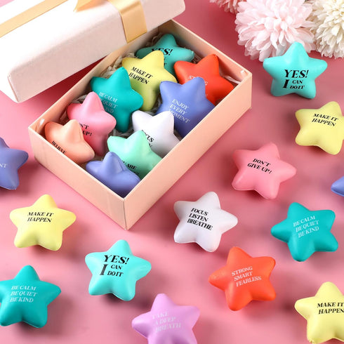 100 Pack Sotiff Star Stress Balls Bulk for Adults Kids Stress Relief Balls with Motivational Quotes Mini Inspirational