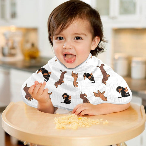 WELLDAY Set 4, 22 11 Inch Muslin Baby Burp Cloths of Soft Absorbent Cute Dogs Dachshunds Muslin Washcloths, Bibs, Face
