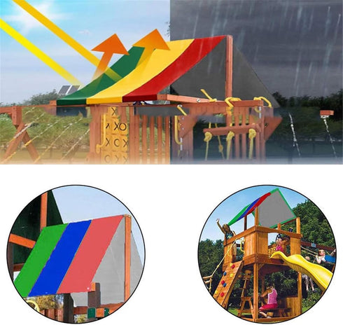 Swing Set Replacement Tarp, 52" x 89" Waterproof Canopy Cover for Kids Playground Roof, Outdoor Swing (Green&Blue&Red)