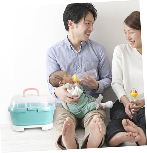 Kisangel Bottle Storage Box with Drain Shelf Durable Organizer for Bottles Pacifiers Tableware Ergonomic Handle for Boy