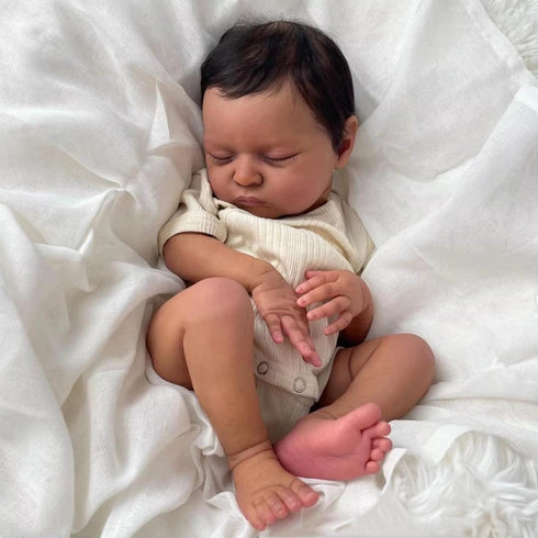 GYCV 19 Inch 3+ Lifelike Reborn Baby Dolls Black - Realistic Newborn Doll Dark Skin Weighed Soft Body African American
