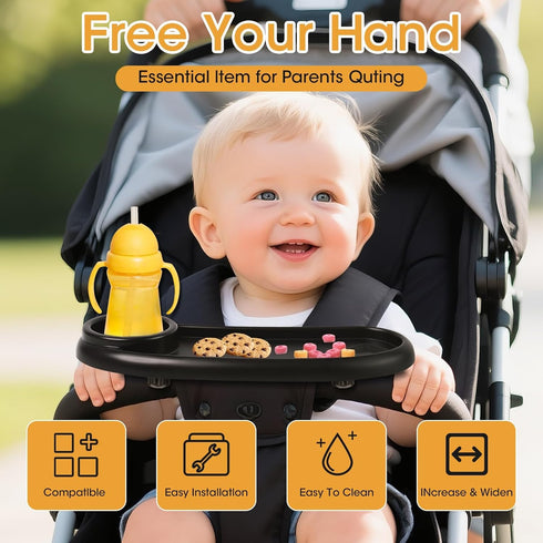 D BABE D-BABE Universal Snack Tray for Stroller: BPA-Free Baby Cup Holder Food Tray - Stays in Place Stroller Caddy