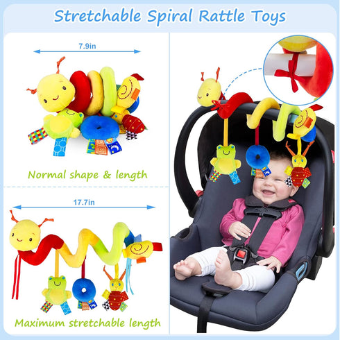 Baby Crib Hanging Rattles Toys, Cartoon Insect Spiral Hanging Toy with Rattle Bell for Infants