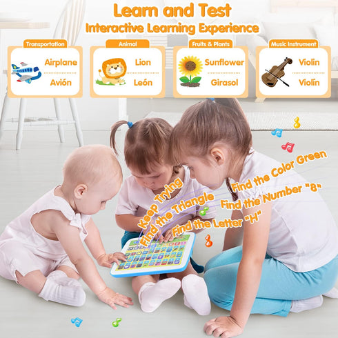Bilingual Spanish & English Learning Toys for Toddlers 1-3, Interactive Learning Tablet for Babies 24 Month+