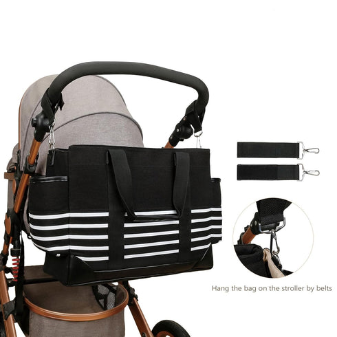 WTWU Large Capacity Sturdy Canvas Mom Bag Ergonomic Handle Strollers Hook for Traveling Parents and Caring Essential